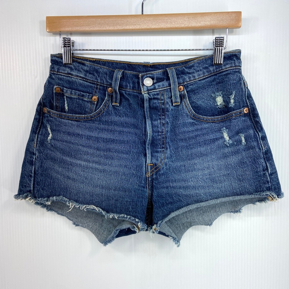 Levis 501 Blue Denim Button Fly Cut Off Jean Shorts Womens‎ 26